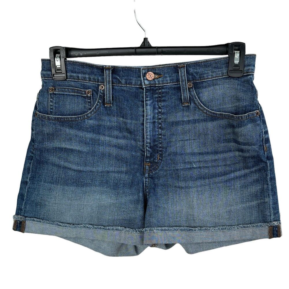J Crew Denim SZ 29 Jean Shorts Cuffed Frayed Hems High-Rise Whiskered Blue New